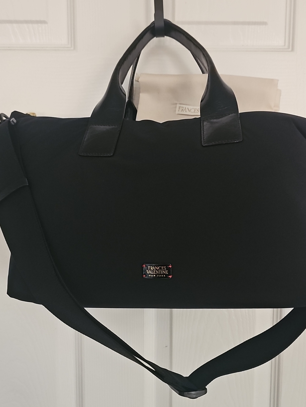 Frances Valentine Black Duffel Tote with Leather Handles